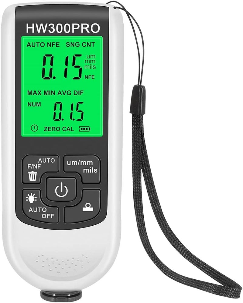 Abizarch Paint Thickness Gauge Meter Fe/NFe Probe Coating Thickness Gauge Professional Multifunctional Car Paint Depth Gauge Test Precise HW-300PRO for Car Automatic Detection(black) (white) - Image 1